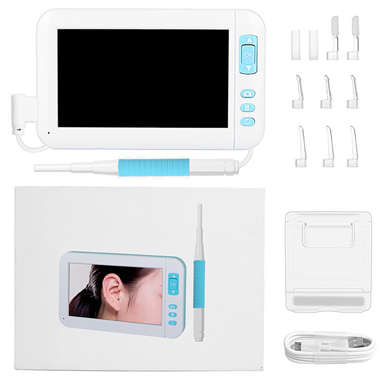 CUTTE Otoscopio Limpiador de Oídos Herramienta de Endoscopio de Oído Camara Endoscopica con 6 Luces LED 5,5mm con Herramienta de Limpieza de Oidos