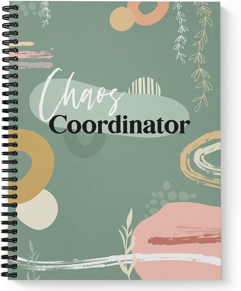 Softcover Chaos Coordinator 8.5 x 11 Funny Spiral Notebook/Journal, 120 College Ruled Pages, Durable Gloss Laminated Cover, Black Wire-o Spiral. Made in the USA