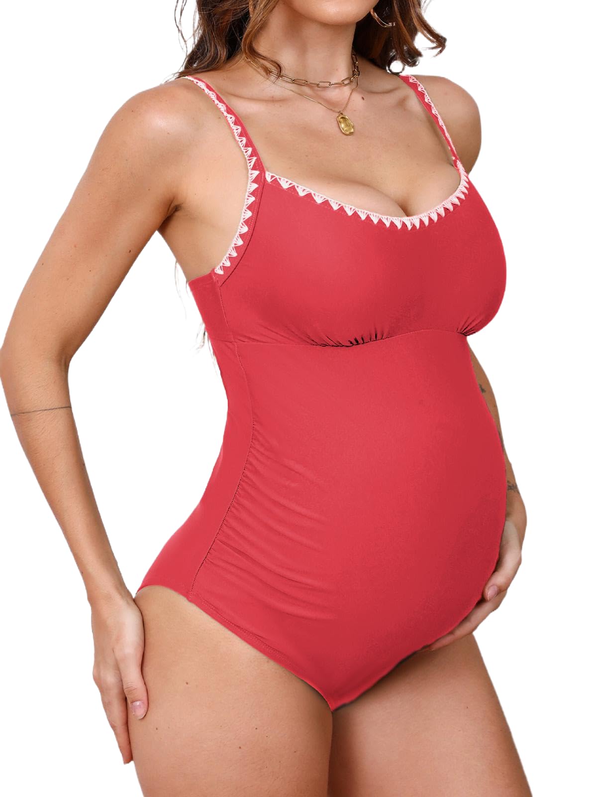 CUPSHE Costume da bagno intero premaman da donna con cinturino regolabile increspato Shell cucito indietro ritaglio costume da bagno per gravidanza