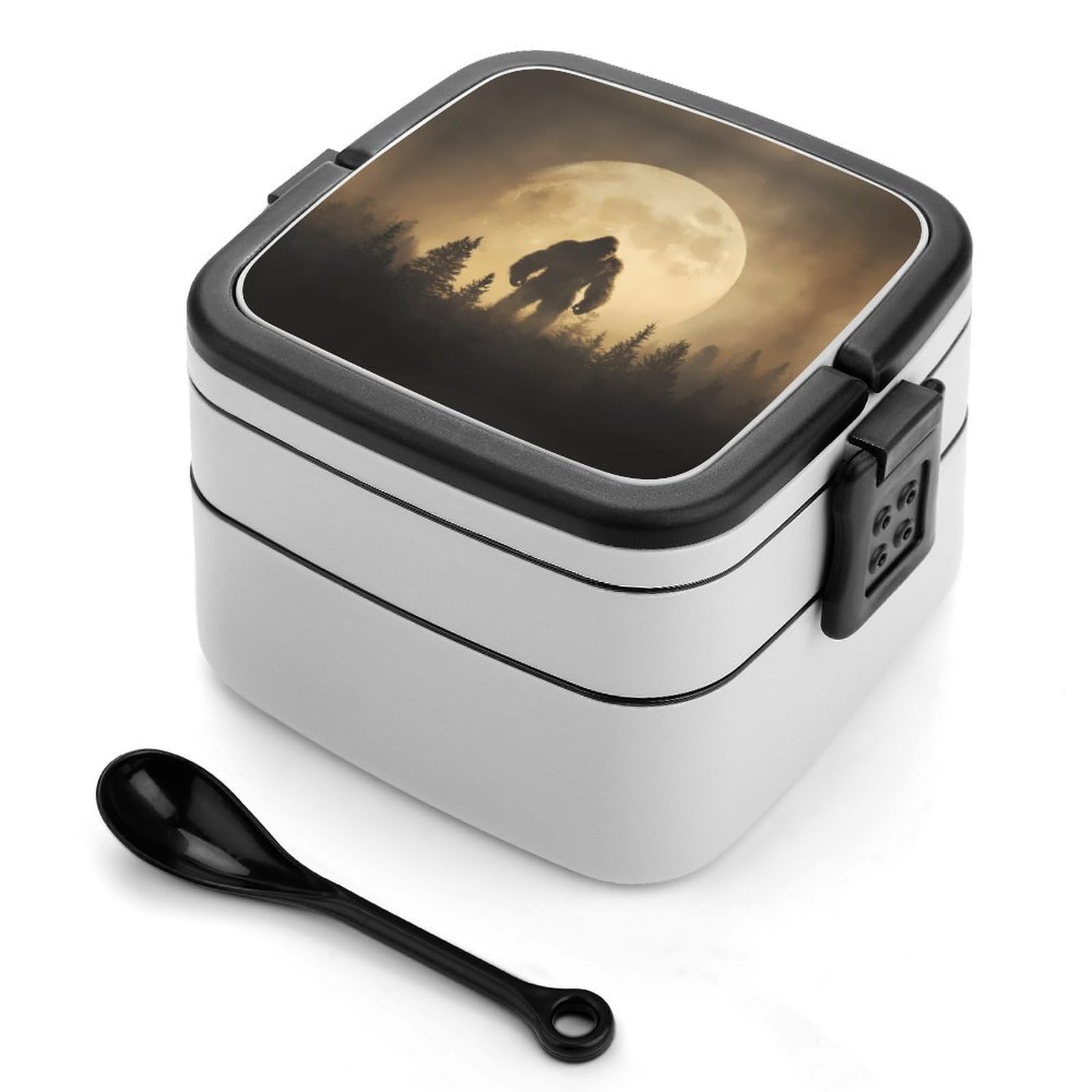 CGSBNGHA Bigfoot Sasquatch And Moon Bento Lunch Box 2 Layer Lunchbox Food Container for Adults Office