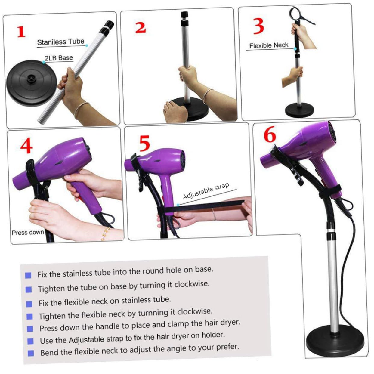 Housoutil Supporto per Asciugacapelli Nero con Ventosa, Rotazione 360° e Uso Mani Libere, Facile da Montare per Asciugatura e Styling