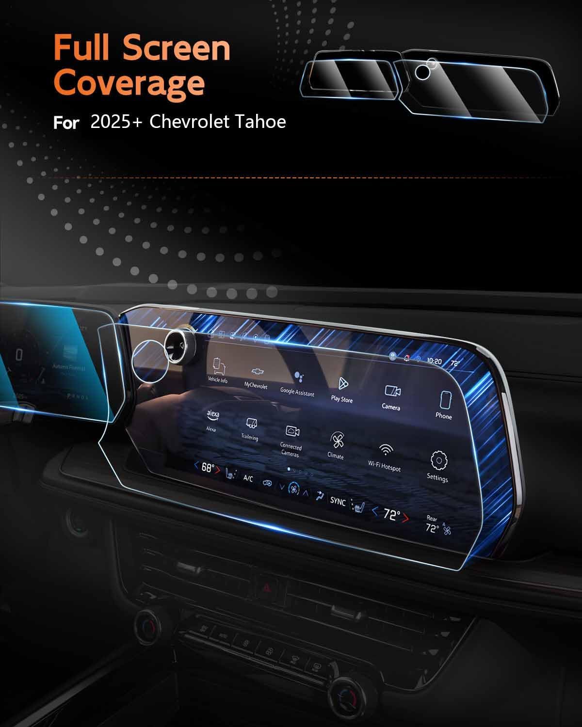 For 2025 2026 Chevrolet Tahoe Screen Protector - (2PCS) 9H HD Tempered Glass - Chevy Tahoe (LS, LT, RST, Z71, Premier, High Country) 17.7 Inch Touchscreen & 11 Inch Instrument Accessories Tahoe 2PCS HD (17.7 Inch+11 Inch)
