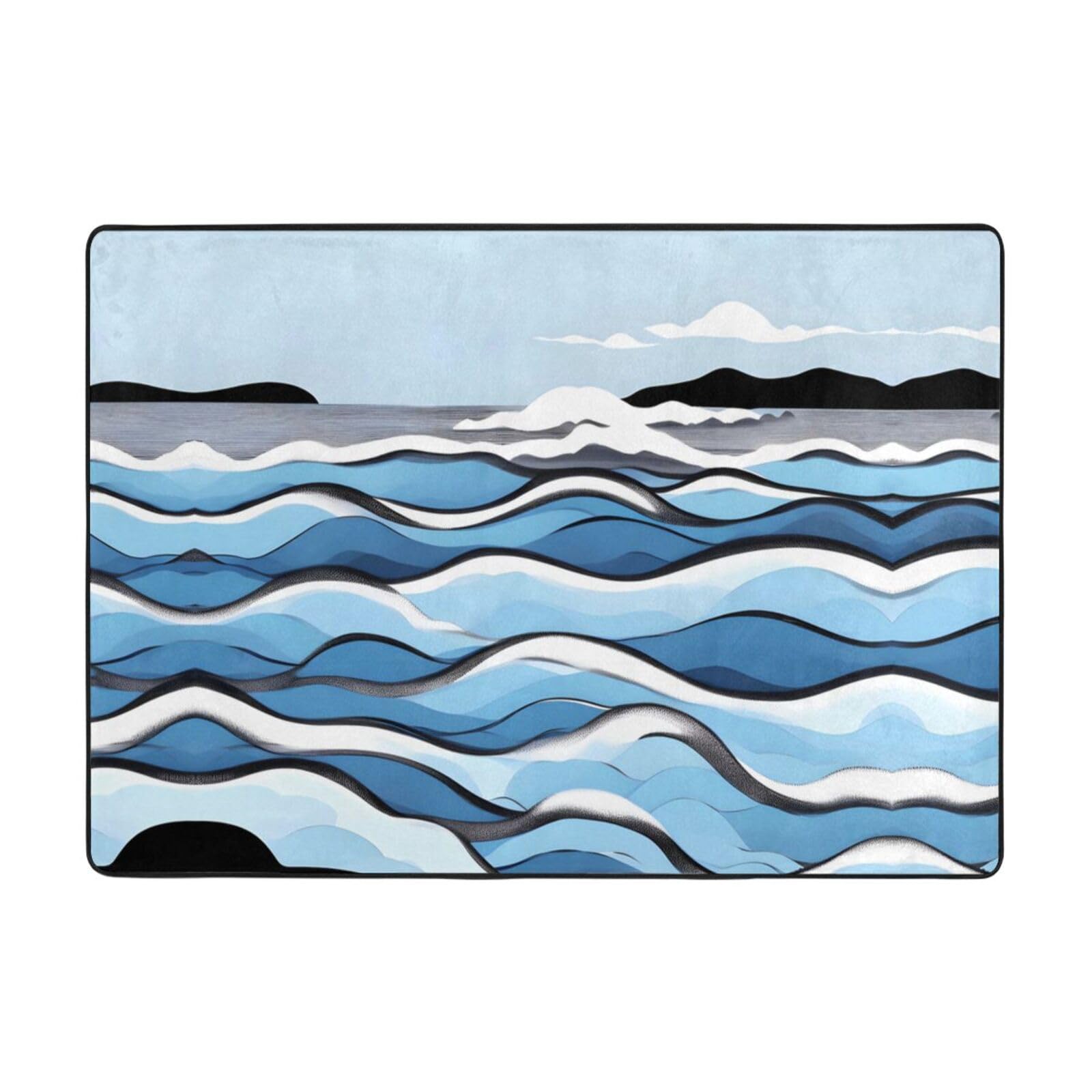 Tapis de salon vagues et rochers grand format bureau balcon