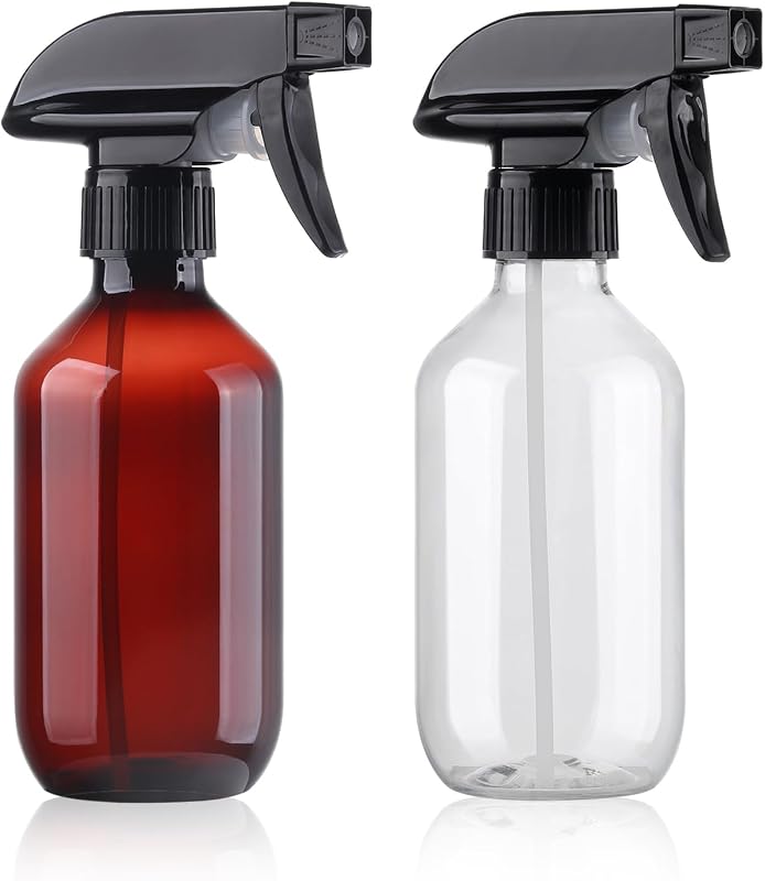 Teyssor Frascos Pulverizadores Recarregáveis com Bico Ajustável, Plástico, Transparente e Marrom, 2 unidades, 300 mL