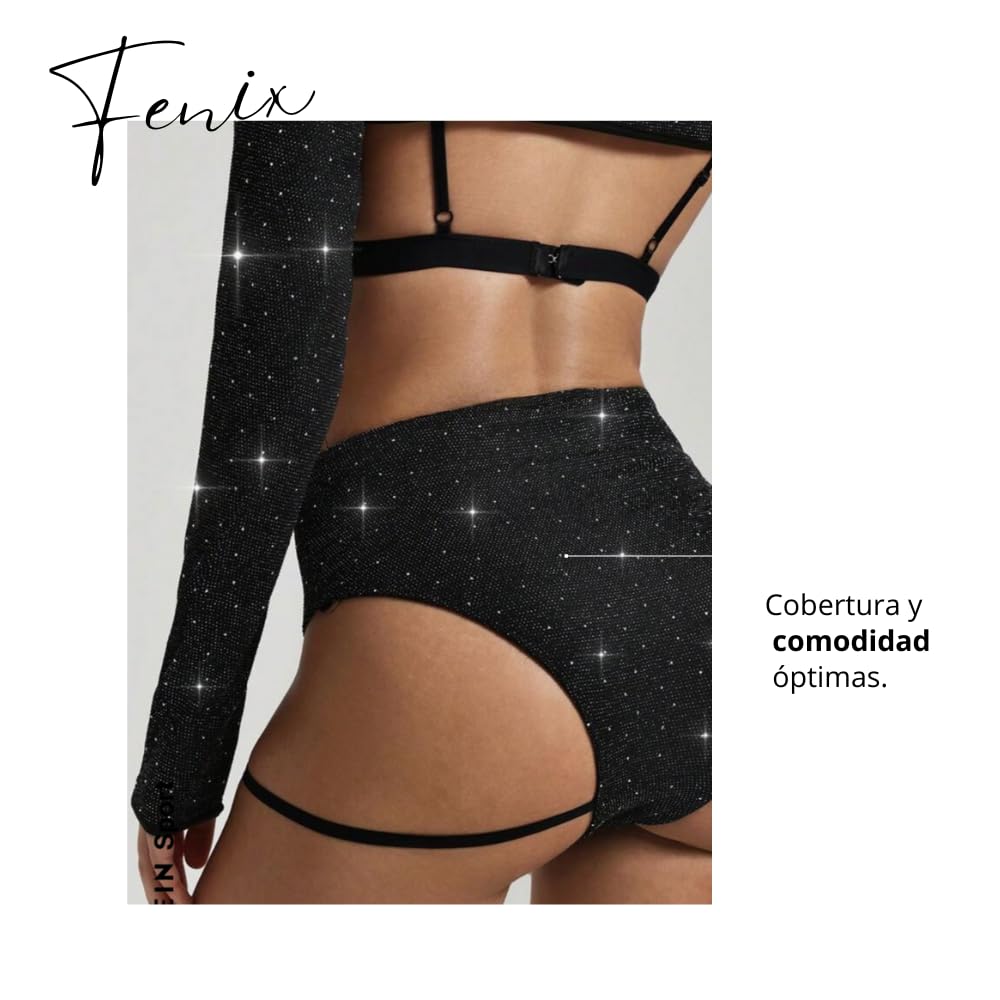 Rand Short Brillante con Ligas para Pole Dance Mujer – Negro, Tiro Alto, Ideal para Shows, Clases y rutinas Fitness (Talle S)