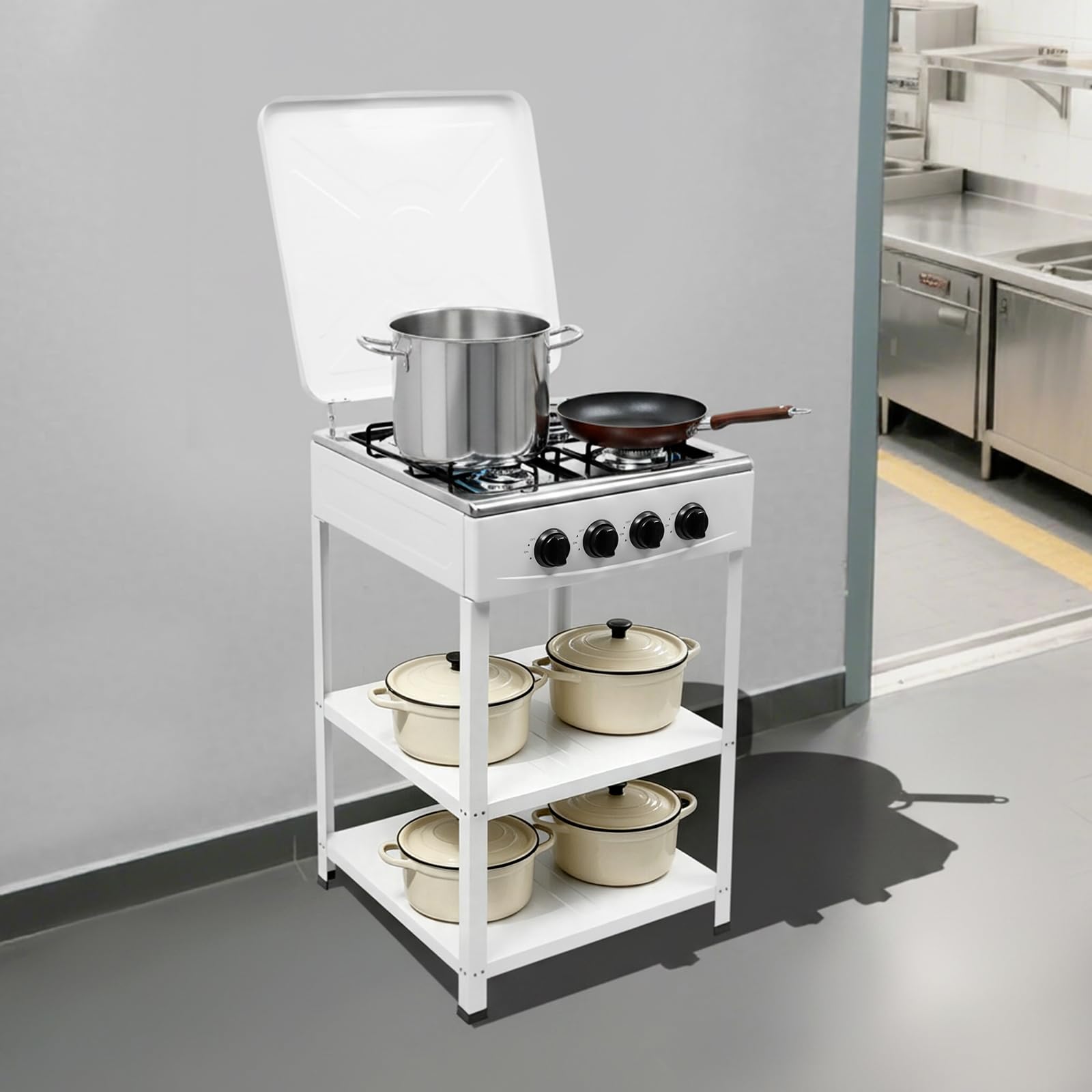 Cuisinière à gaz à 4 brûleurs - Blanche - Pour cuisine et extérieur - Allumage manuel, pare-brise, pieds antidérapants - Idéal pour le camping, le camping-car et la maison