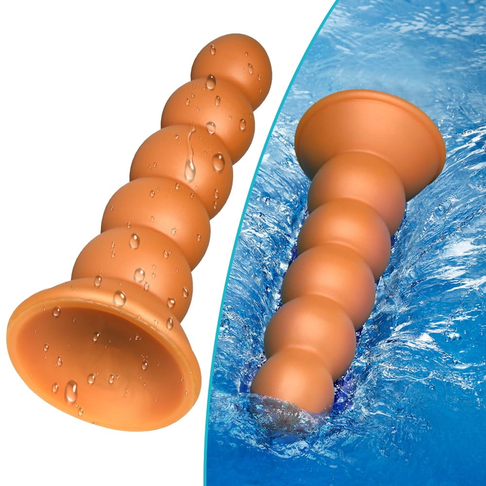 Roluck Dildo anal con ventosa, plug anal de silicona suave con 5 bolas anales, estimulación del punto G, masturbación anal, juguete sexual para hombres y mujeres (L)