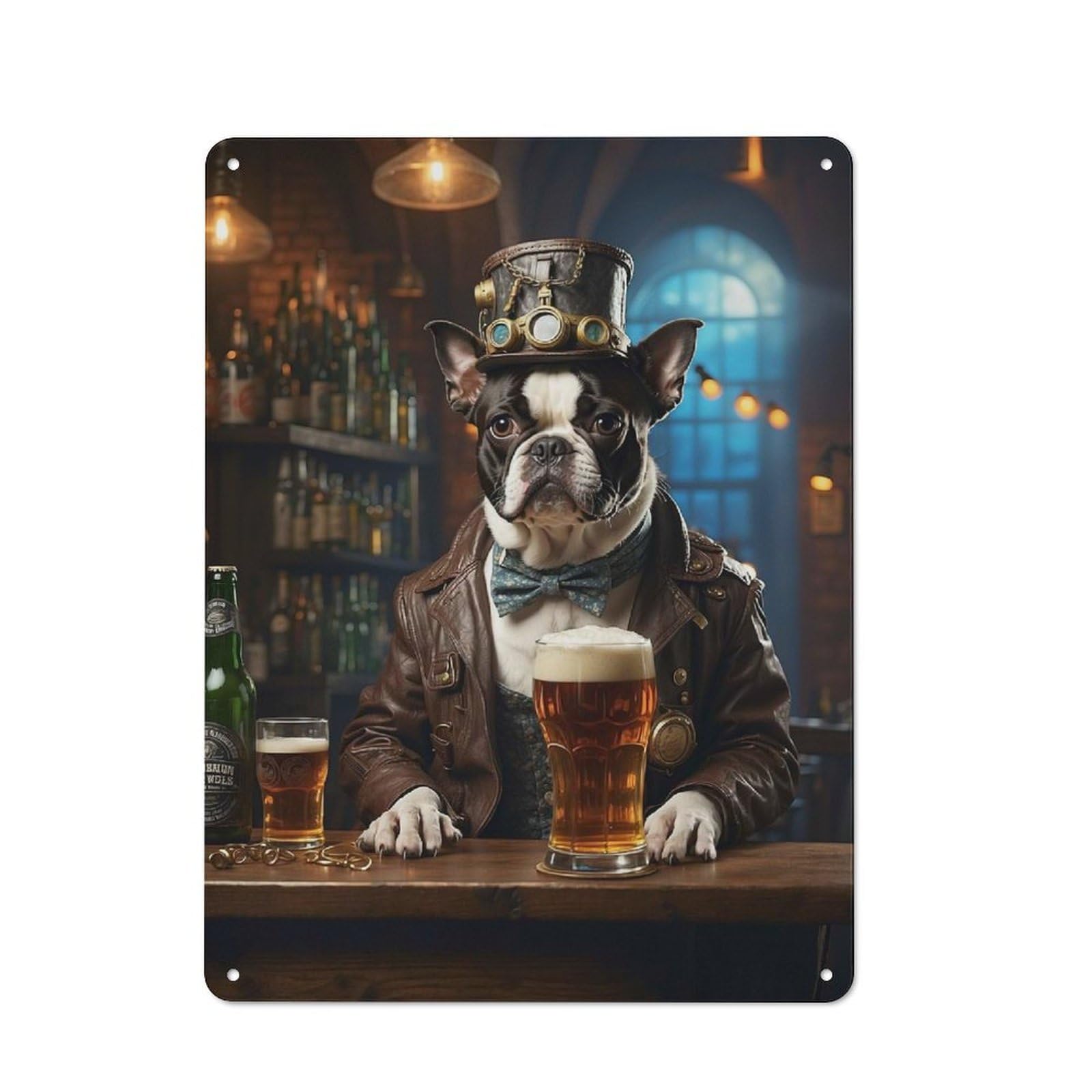 Junmoney Boston Terrier Beer Dog For Café Or Restaurant, Vintage Metal Sign 40X30cm, For Vintage Wall Decor Fans, For Cafés, Pubs And Restaurants