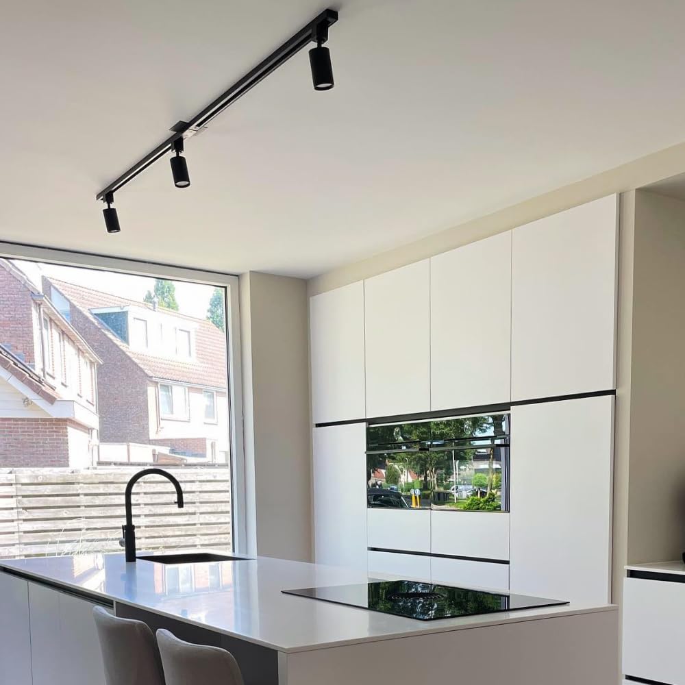 Qub Focus III - Foco de techo monofásico (100 cm, 3 cabezales GU10, 1 riel de 1 m, forma en I, color negro, extensible y flexible), compatible con LED, iluminación de riel de diseño moderno