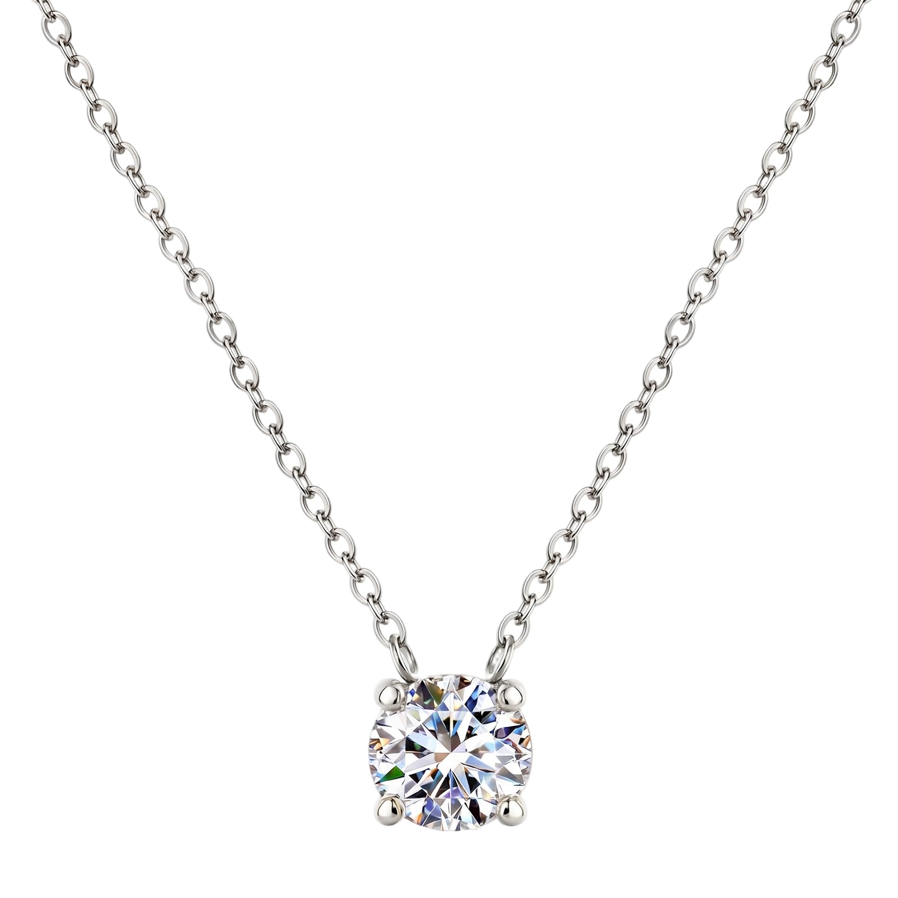DAYMENLOVE 18K Gold Plated Pendant Necklace for Women, 1.2 Carat 7mm Cubic Zirconia Solitaire Dainty Necklace, Anniversary Birthday Mothers Day Gift Adjustable Chain