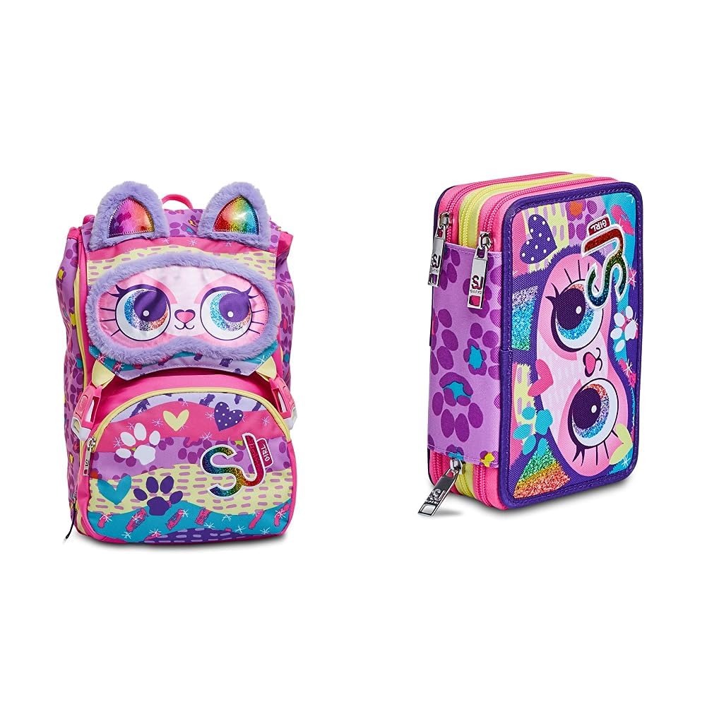 Sj Gang , Zaino Estendibile Big Animali Fantasy Colorato Con Decorazioni & Seven Astuccio Scuola Animali Fantasy 3 Zip-Organizzato Completo con pennarelli matite ECC, Scuola & Tempo Libero