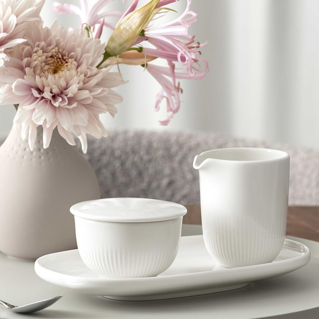 Villeroy & Boch Afina Sugar Bowl with Lid, Premium Porcelain, Made in Germany, Dishwasher and Microwave Safe, 3.5 x 2.25 in, White