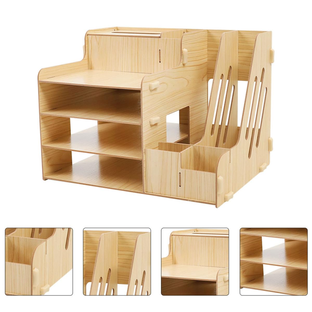 Veemoon Organisateur de Documents Design Épaissi Grosse Capacité et Compartiments Multiples en Bois pour Rangement de Bureau et Espace de Travail Organisé