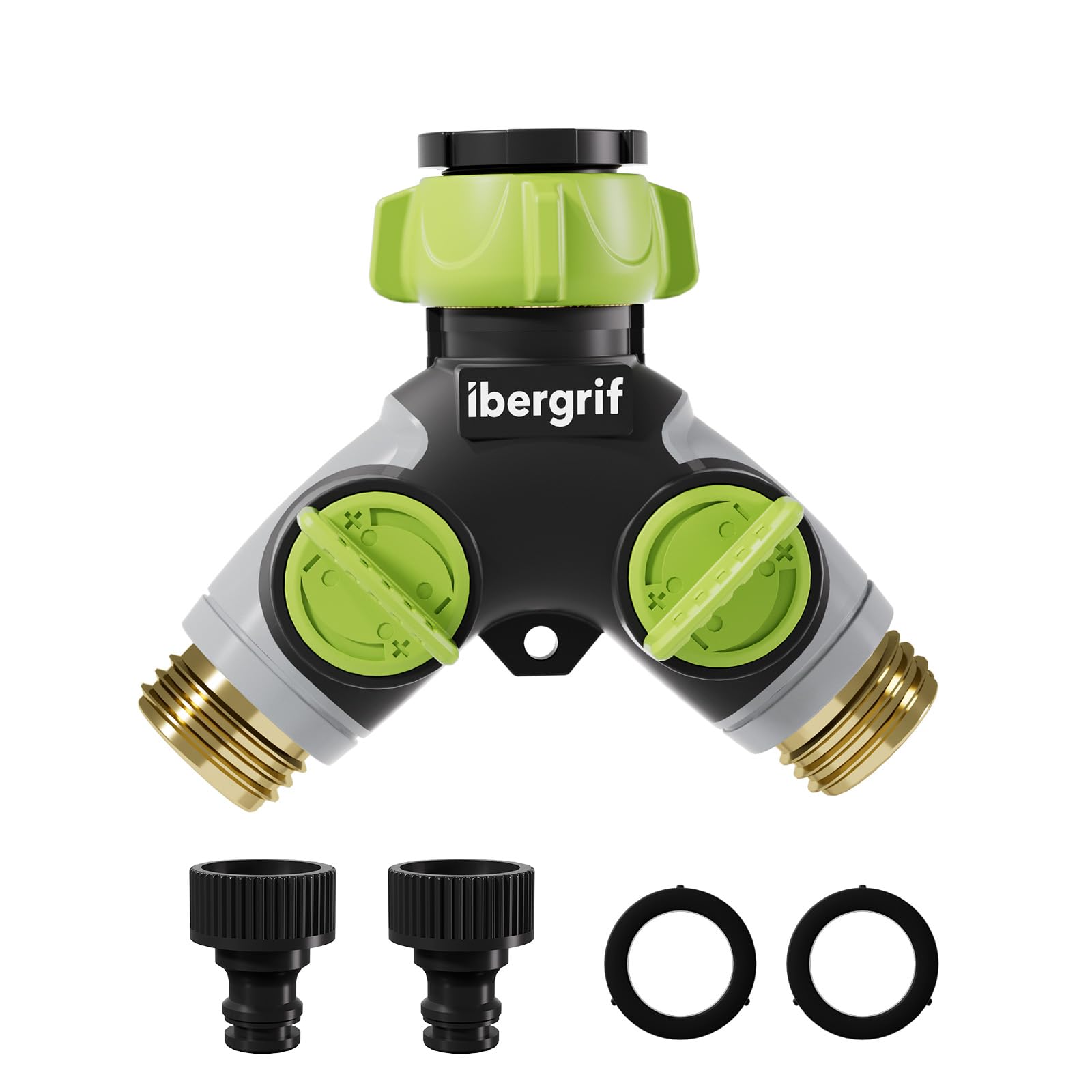 Ibergrif M22205, Garden Hose Splitter 2 Way, Double Hose Connector, Y Valve Water Tap Splitter, 3/4" and 1/2" Tap Distributor for Outdoor Tap and Garden Hoses