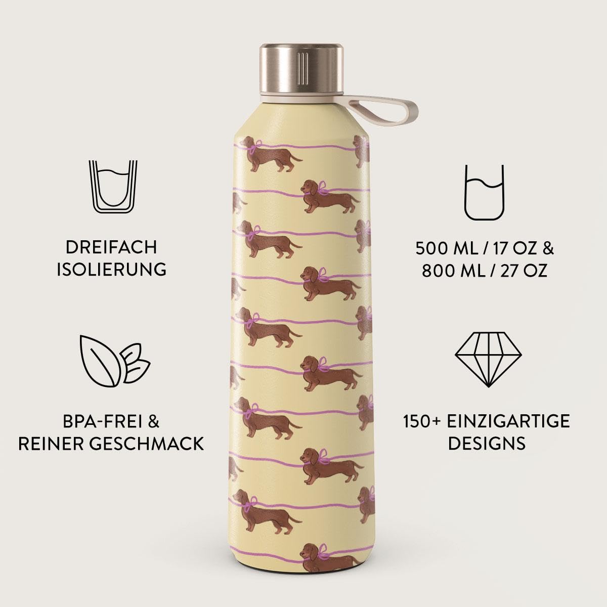 BURGA 500 ml Wasserflasche – Isolierte Edelstahlflasche, hält Getränke 24 Stunden heiß & kalt, auslaufsicher, BPA-frei, passt in Becherhalter, wiederverwendbare Wasserflasche