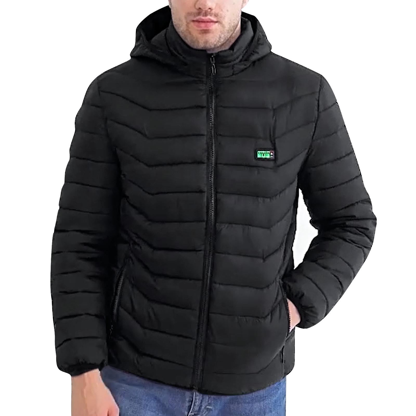 Beheizbare Jacke Herren Winter Heizjacke mit 19/27/31 Heizzonen Elektrische Beheizte Winterjacke USB Beheizbar Steppjacke mit Kapuze Wärme Kapuzenjacke Wanderjacke Outdoorjacke Männer Funktionsjacke
