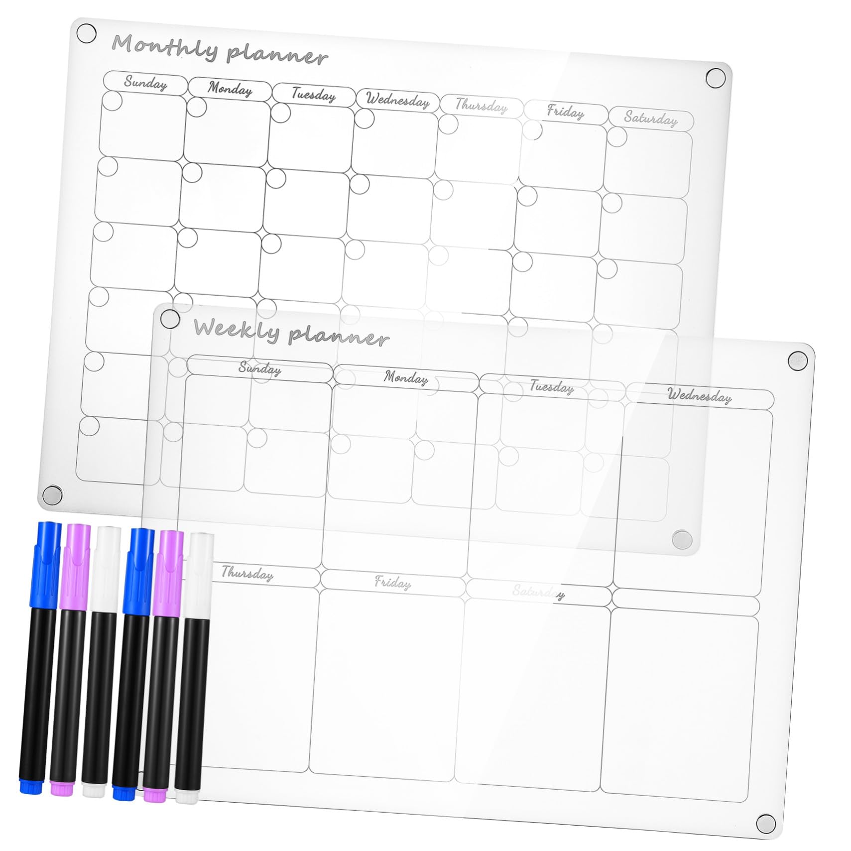 Gadpiparty Magnetische Planungstafel 2 Stück aus Transparentem Acryl mit Anti Rutsch Design und Glatten Kanten für Wochen und Monatsplaner im Büro und Zuhause