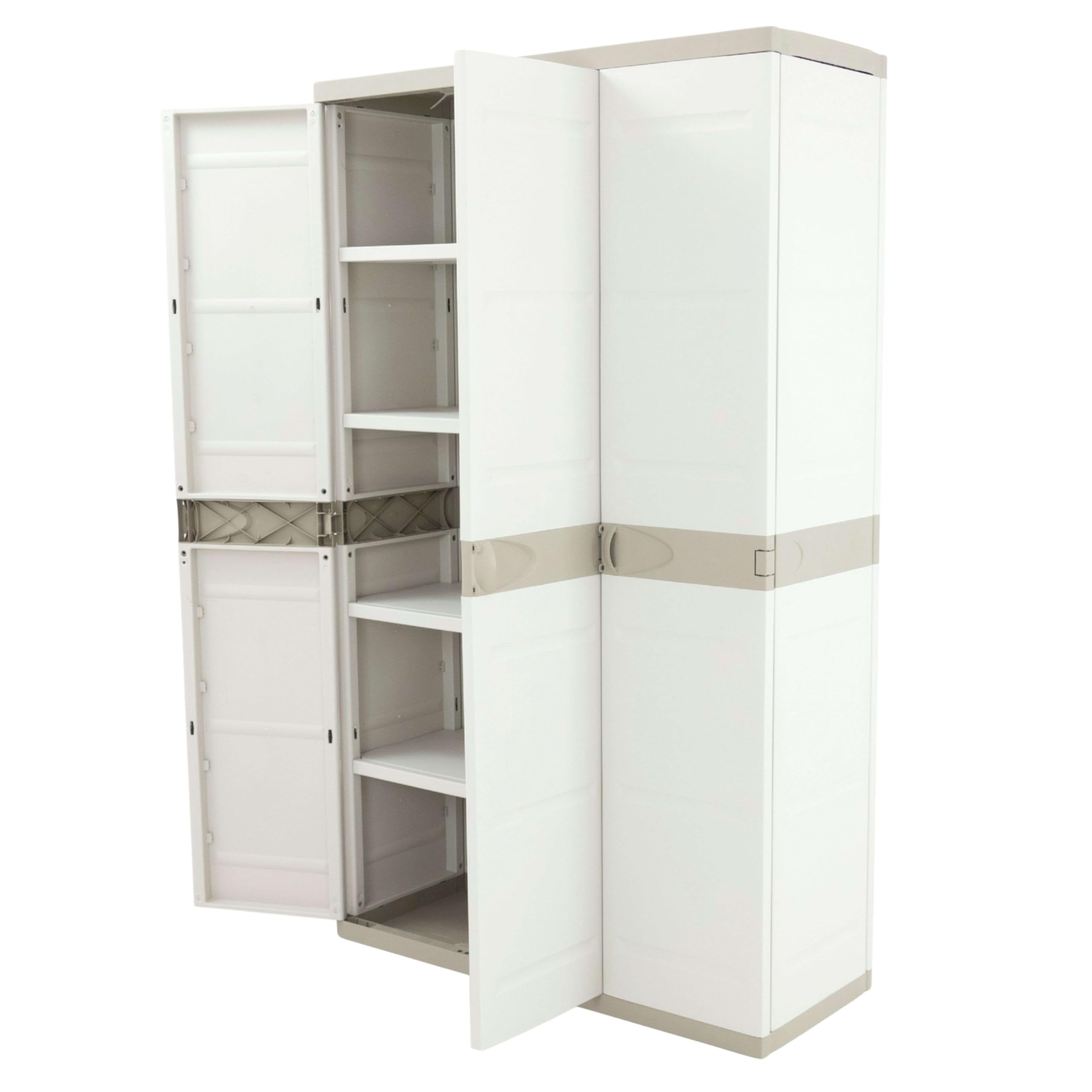 Miroytengo Armario de Jardín 3 Puertas Titanium, Armario de Resina 4 Estantes Regulables Beige 105x176x41 cm