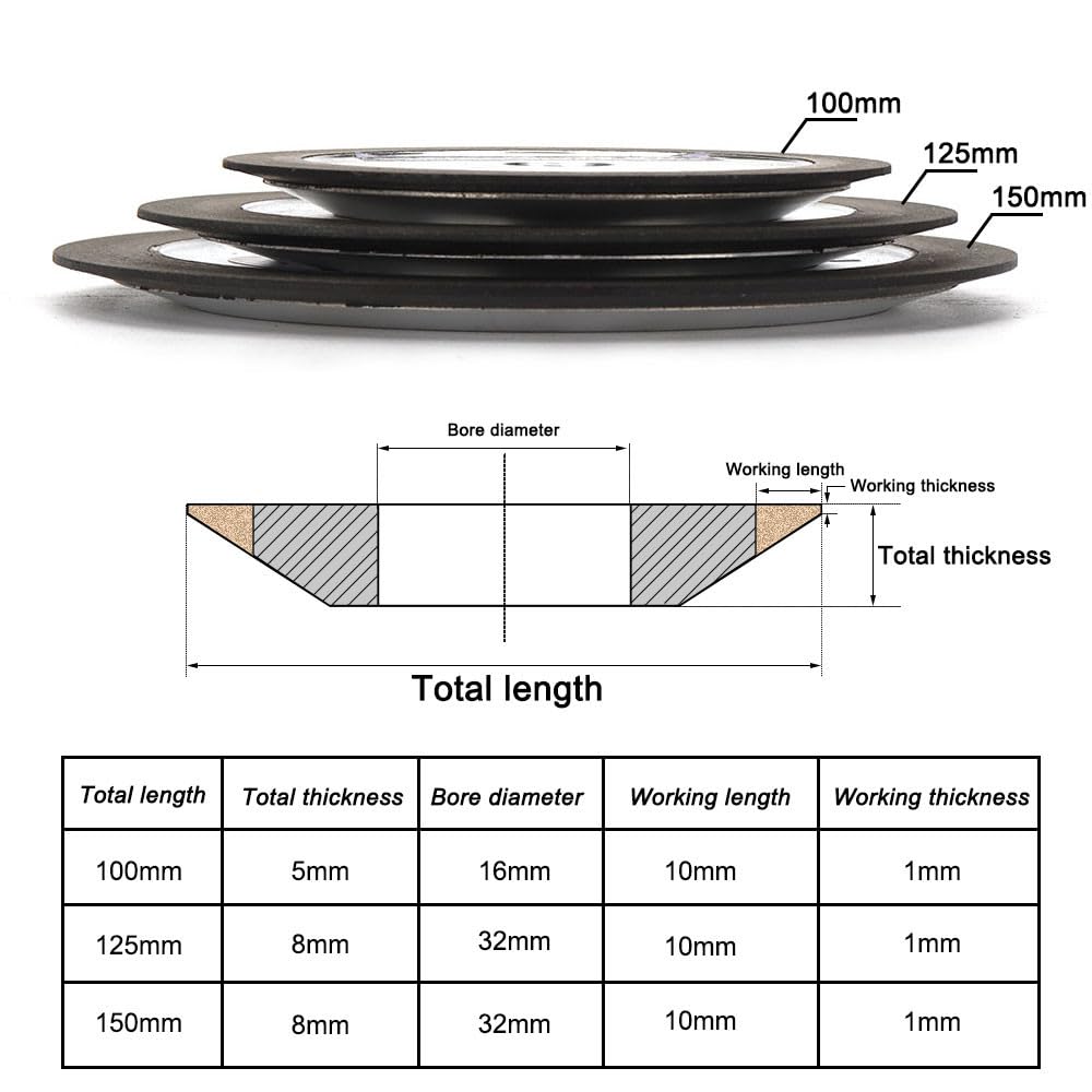 1 pz Mola abrasiva diamantata 100mm/125mm/150mm Disco per smerigliatrice circolare in sabbia nera per utensili per affilatura di fresatura in acciaio al tungsteno, 150x32x10x8mm, 320