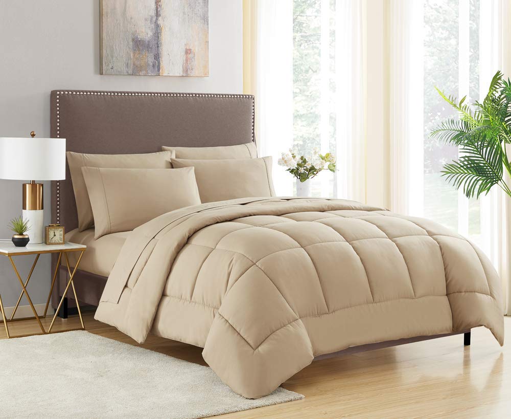 Parure De Lit 1000 Fils 100% Coton égyptien – Reine Olympique – Taupe Uni – 4 Pièces