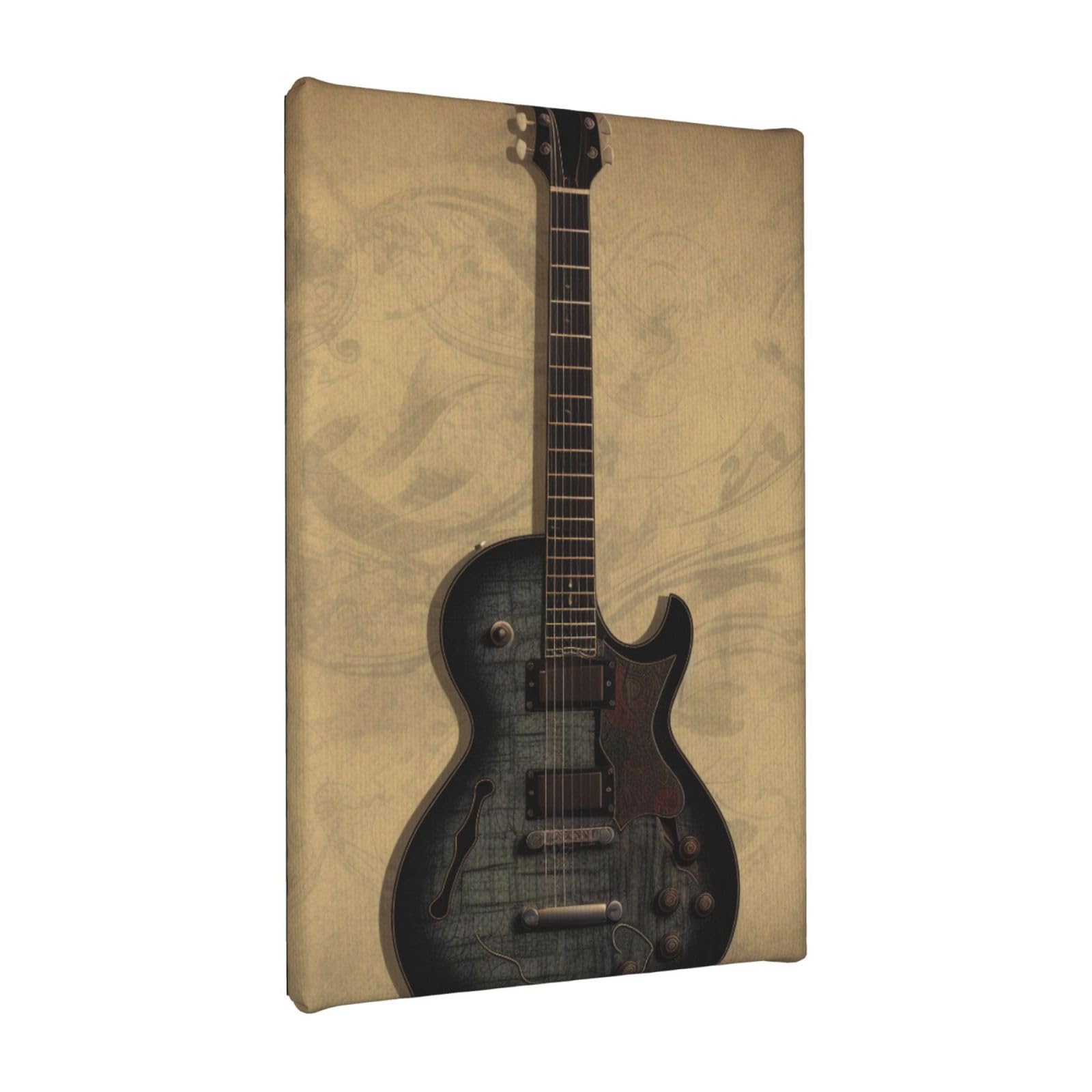 YKLJG Vintage Musical Guitar Printed Wall Art Canvas Painting 20x30 CM Wooden Framed Picture Painting Artwork Prints for Bedroom Kitchen Home Office Decor