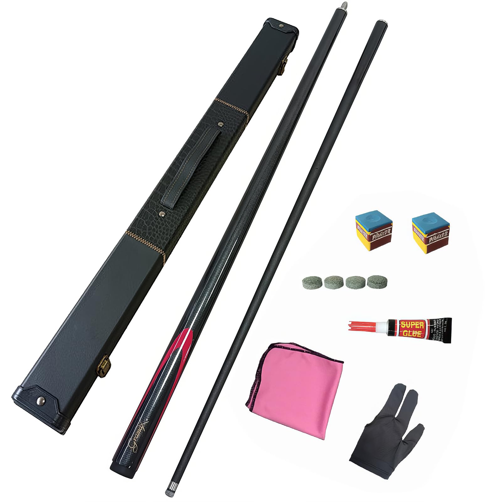 HYQNG Premium Snooker Cues 58 Inch Pool Cue with Hard Case & 2 Pool Cue Chalk, 1/2 Jointed Carbon Fibre Billiard Cue Pool Cue Stick for for All Billiards Enthusiasts black 9.5mm