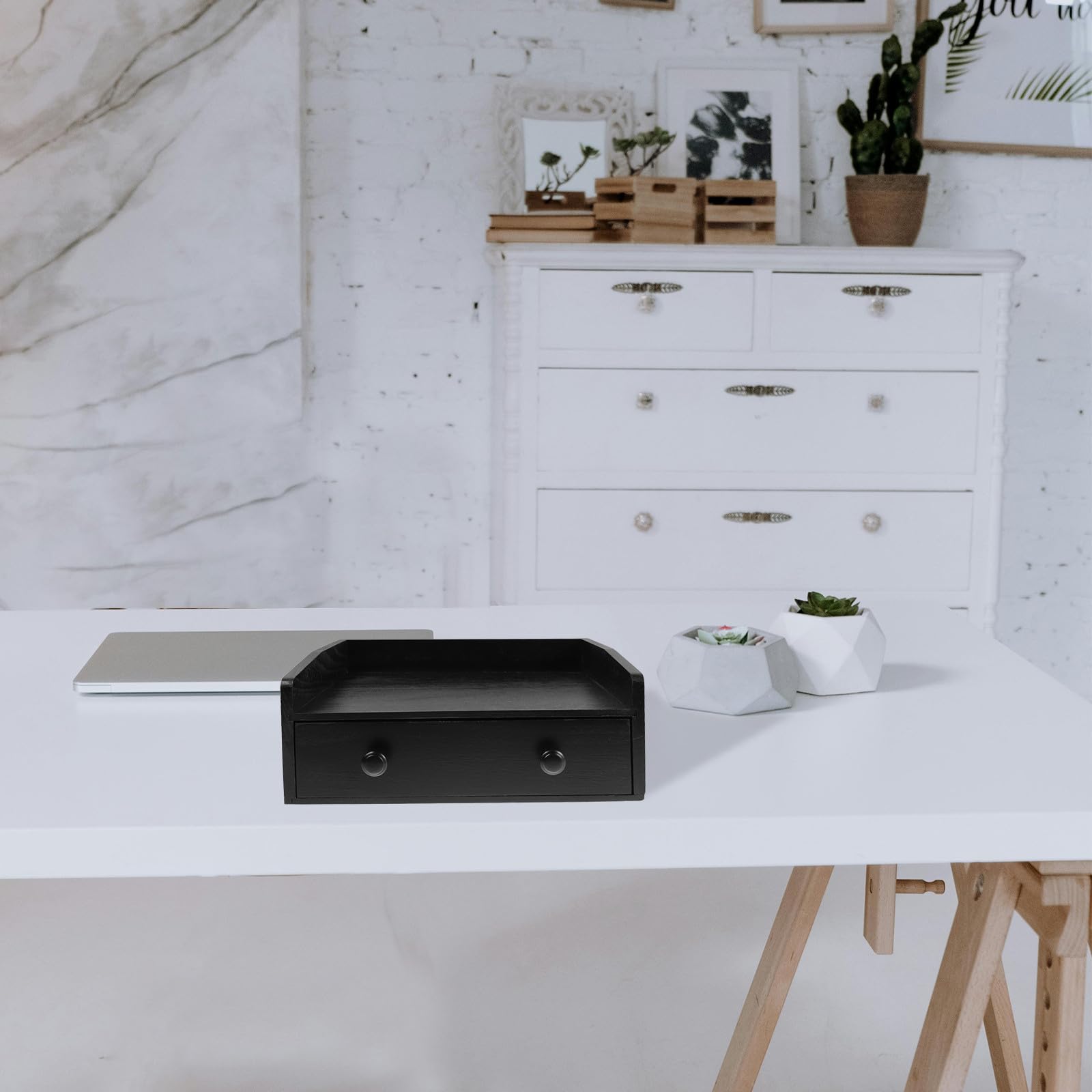 Uonlytech Armario de Almacenamiento de Sobremesa de Madera Negro con Gran Capacidad y Diseño Multifuncional para Organizar Bolsitas de Té y Café en Oficina o Decoración del Hogar