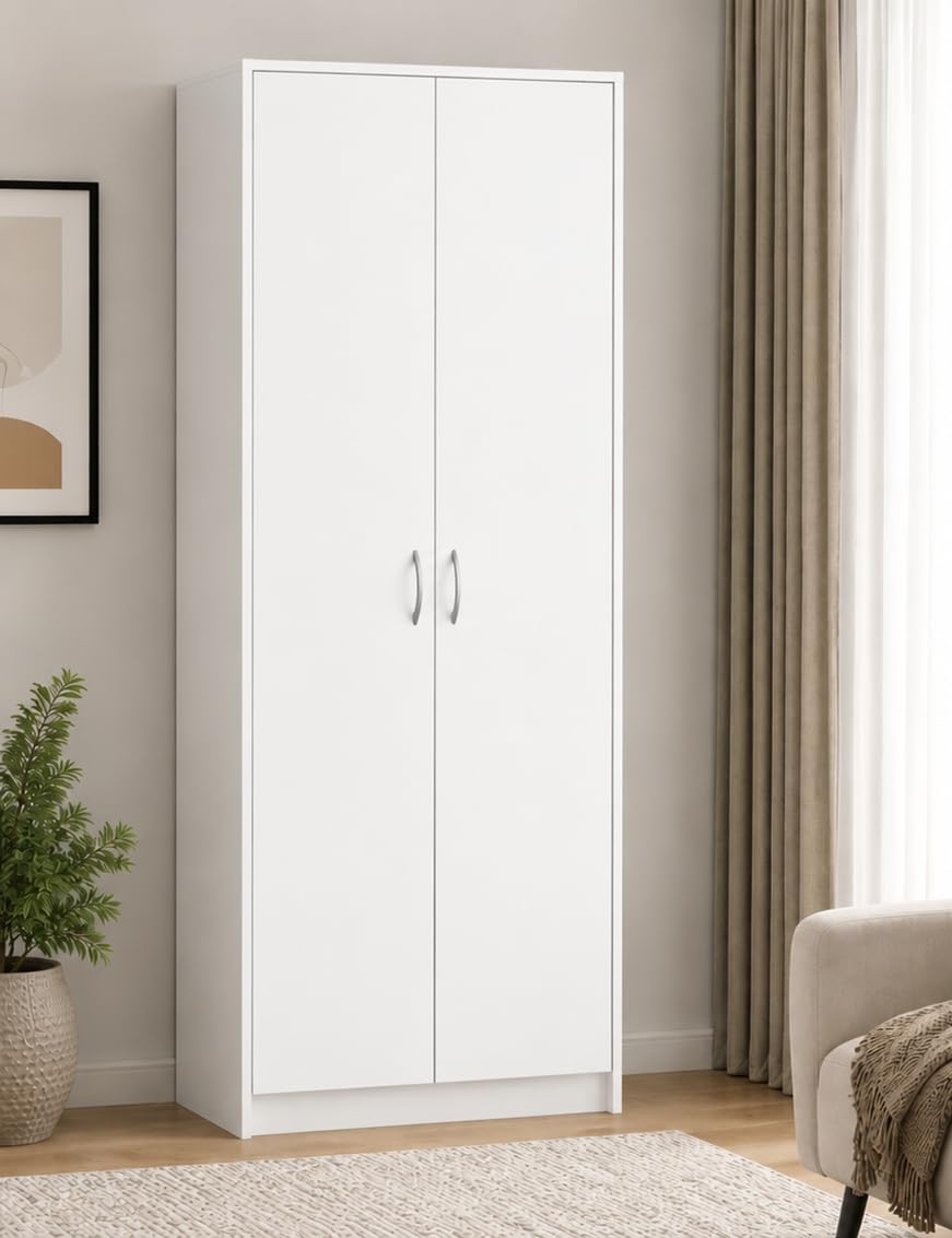 Armoire Polyvalente pour la Maison, Armoire-penderie, de Bureau et à dossiers avec 2 Portes et 5 Compartiments, 180 x 74 x 35 cm (Blanc)