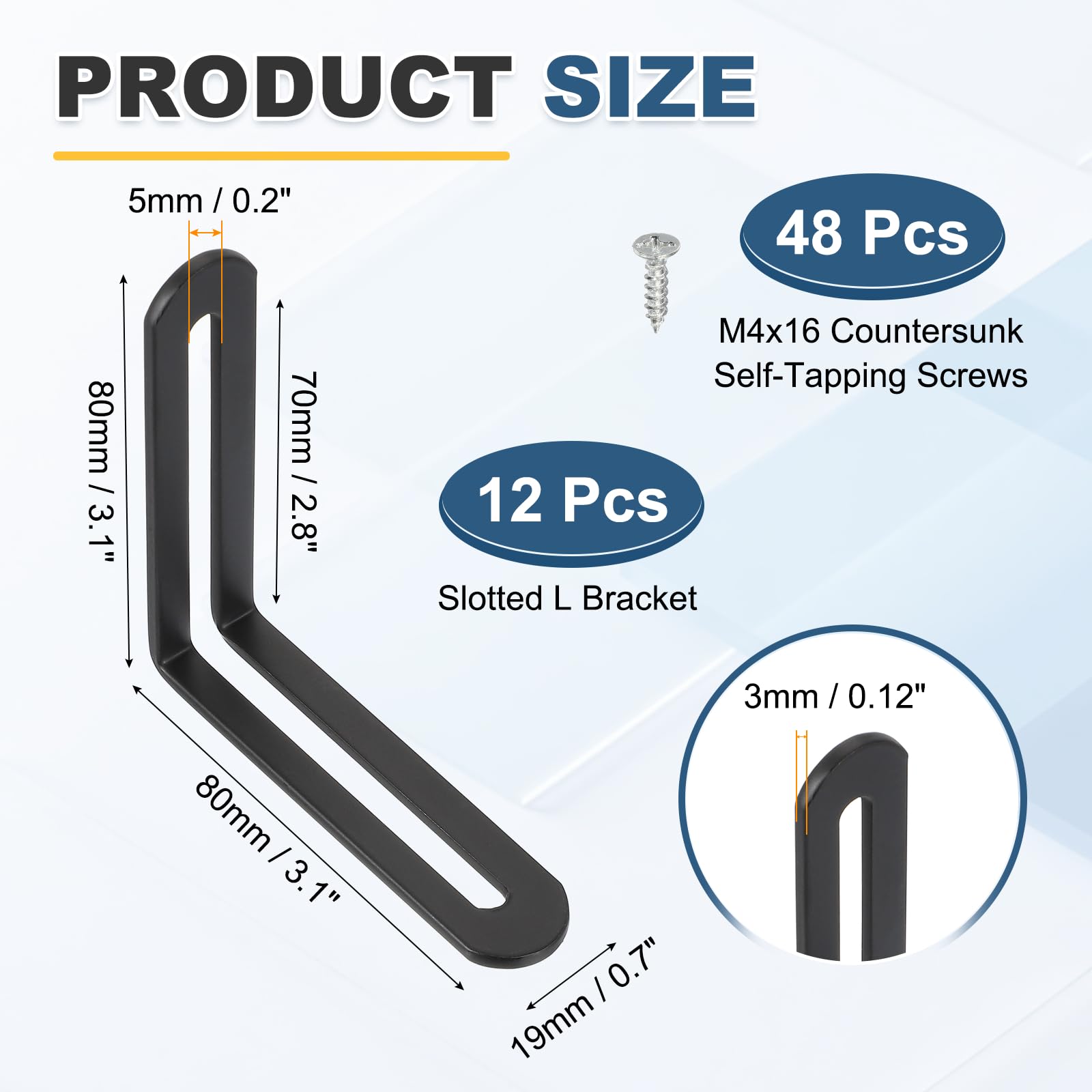 QUARKZMAN 12 Pezzi Staffe Angolari Regolabili 3.1"x0.7"x3.1" Colore Nero | A L, Supporto Angolare, In Acciaio, Con Fessure, A 90 Gradi, Per Scaffalature Costruzione Mobili In Legno
