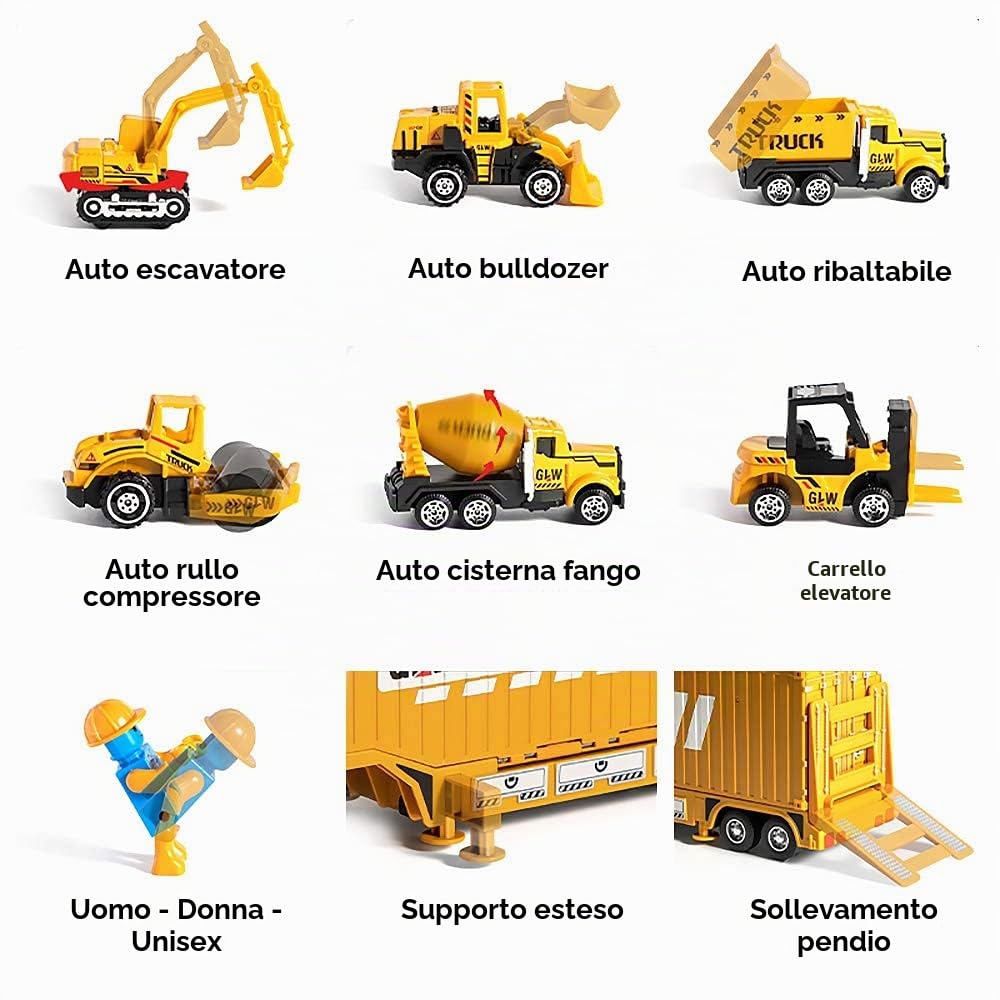 OR OR TU Camion da Cantiere Giocattolo per Bambini con Escavatore Costruzione Torre Gru Effetti di Musica Luce Camion Betoniera Veicoli da Cantiere Regalo di Compleanno per 3 4 5 6 7 8+ Anni