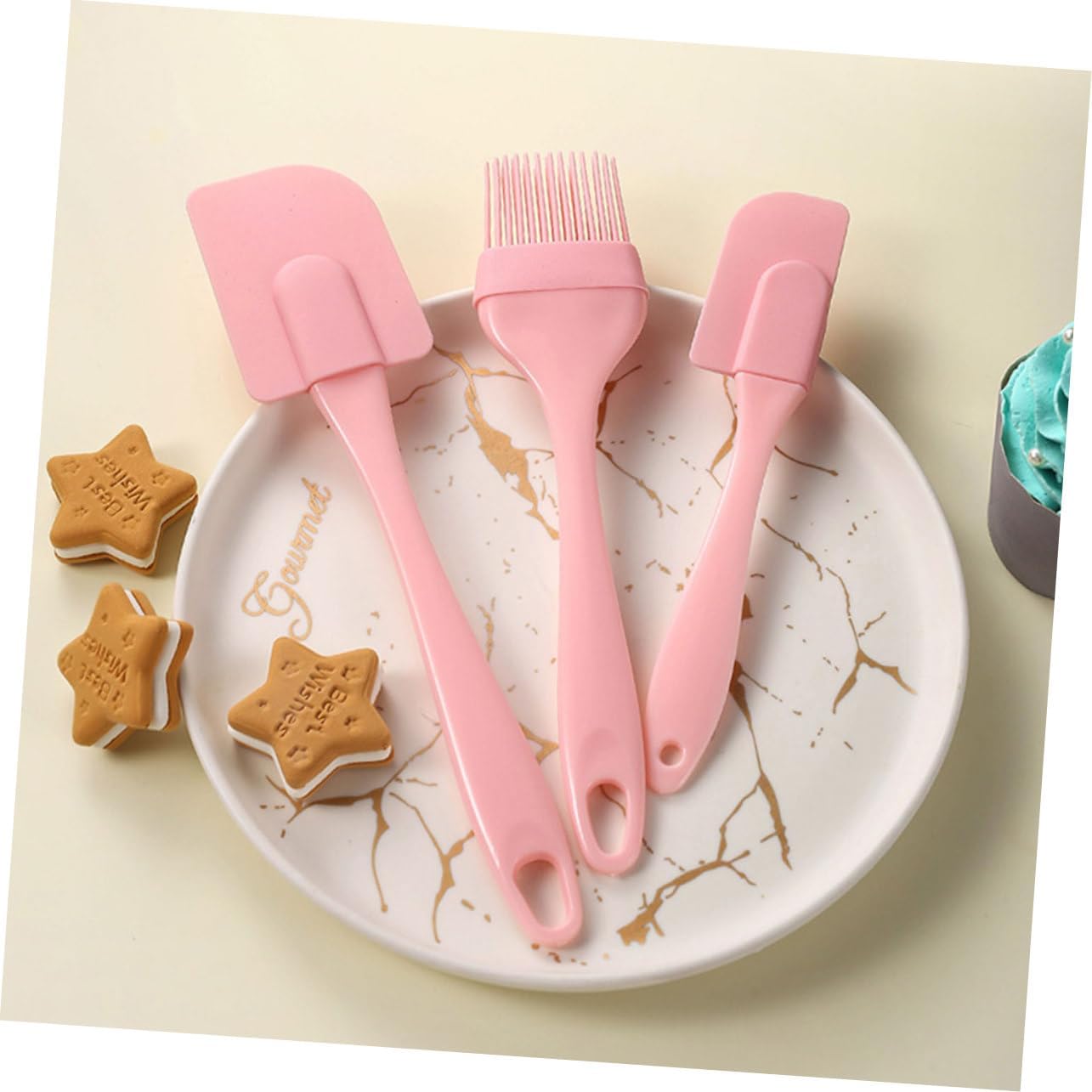 3 Piece Silicone Baking Spatula Set, Pink Stain Resistant Scrapers image 4