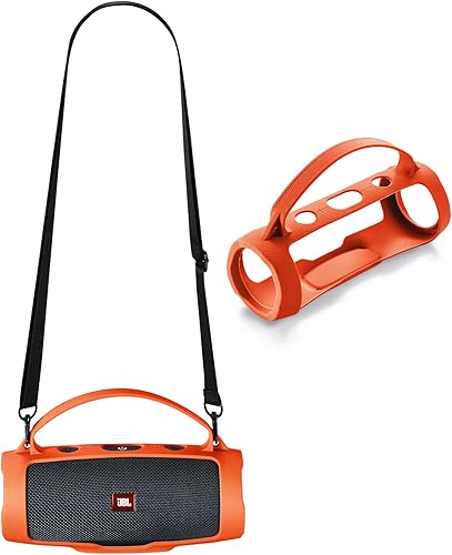 Silicone Case Cover Replacement for JBL Charge 4  Charge Essential 2, Flexible Protective Sleeve with Handle & Strap Compatible with JBL Charge 4