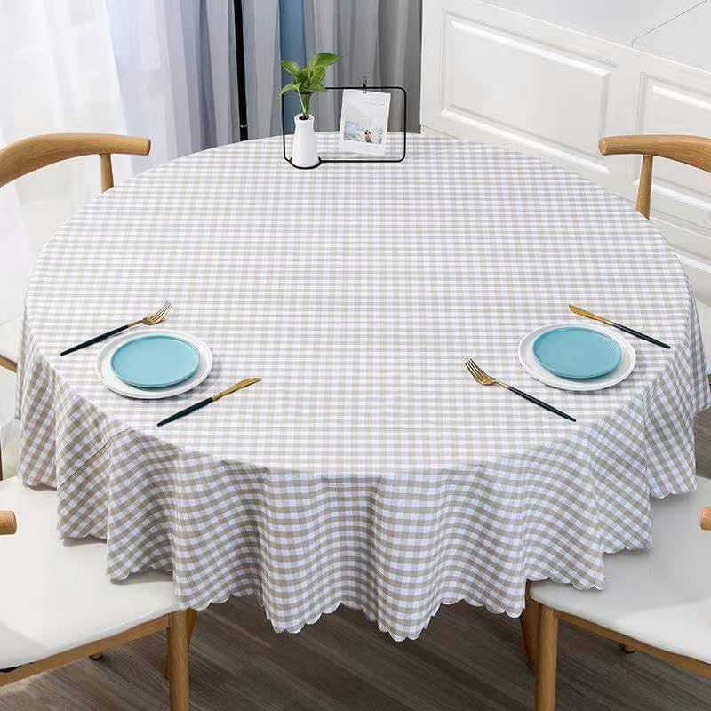 Nappe en PVC table ronde à motif grille pour repas de famille et table à manger