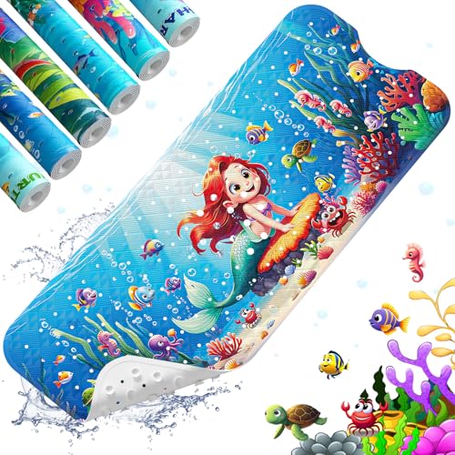 XIYUNTE Baby-Badematte für Badewanne, rutschfeste Kinder-Badematte, 101,6 x 40,6 cm, extra lang, Cartoon-Badematte, rutschfeste Kinder-Duschmatte, umweltfreundlich, Kleinkind-Badematten mit Saugnäpfen