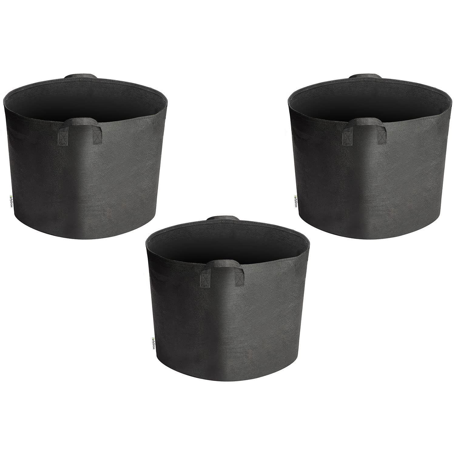 Earlygrow Black 3-Pack 56 Litres (15 Us Gallon) Fabric Plant Grow Bags Heavy Duty Breathable Nonwoven Smart Growing Growbag Planters Potato, Tomato, Chilli Peppers, Cucumbers And Other Fruit And Vegetables