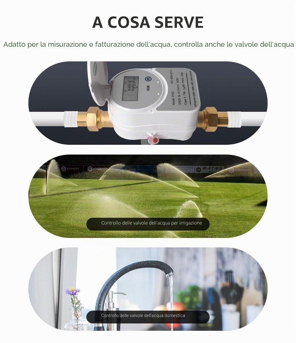 Tuya Zigbee Valvola Smart Controllata ad Ultrasuoni Misuratore d'Acqua, Display LCD Data/Allarmi Soglia, Misurazione Quantità Acqua, Consumo Flusso Quantità Acqua IP68, Hub Tuya Zigbee Necessario