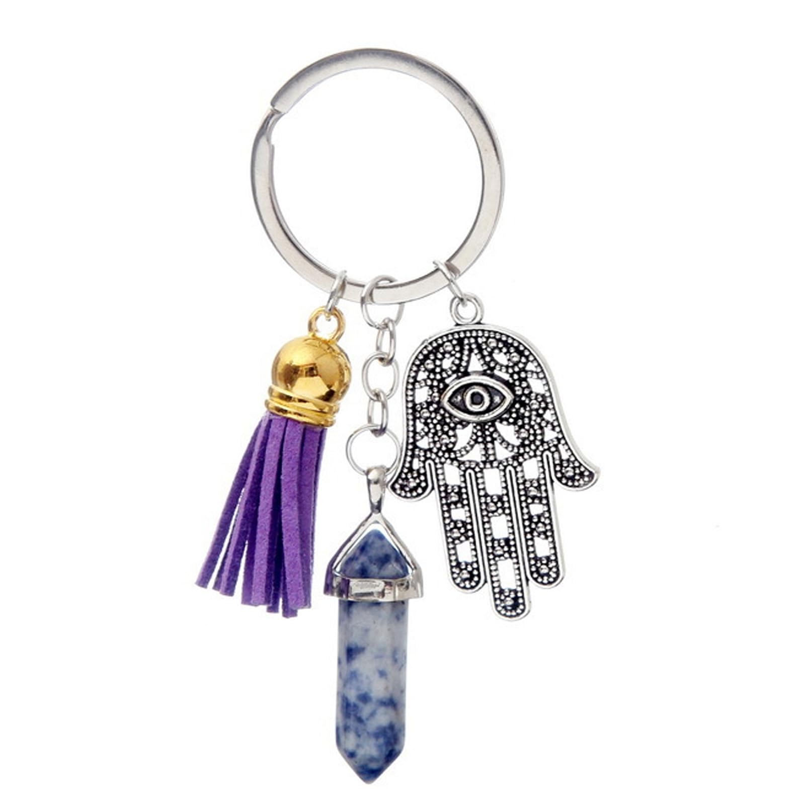 Luzvienzee Keyrings for Women, Healing Crystal Keychain Spiritual Gifts Key Ring, Purple Relief Anxiety Bag Charm Accessories for Handbag Wallet, Decoration Birthday Gifts for Women Men