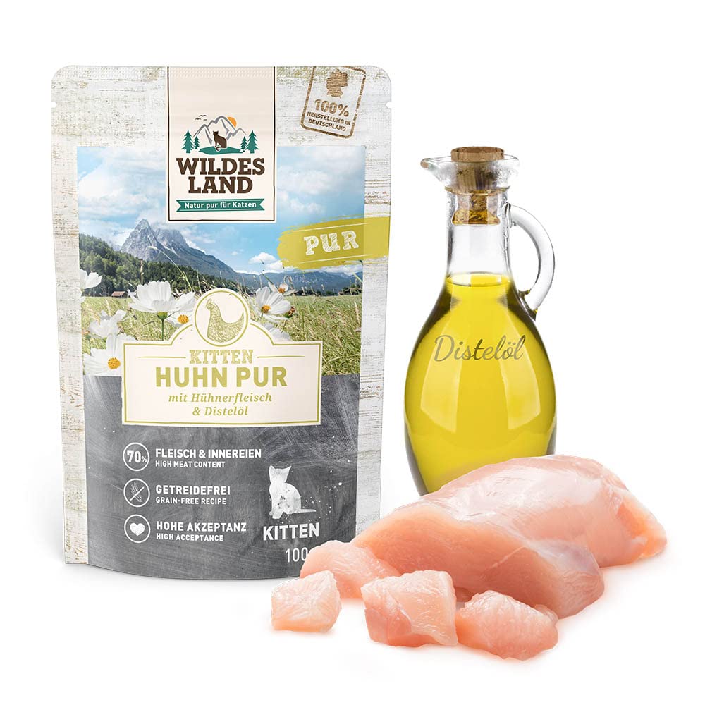 Wildes Land - Huhn mit Distelöl - PUR Kitten Nassfutter für Katzen - 60 x 100 g