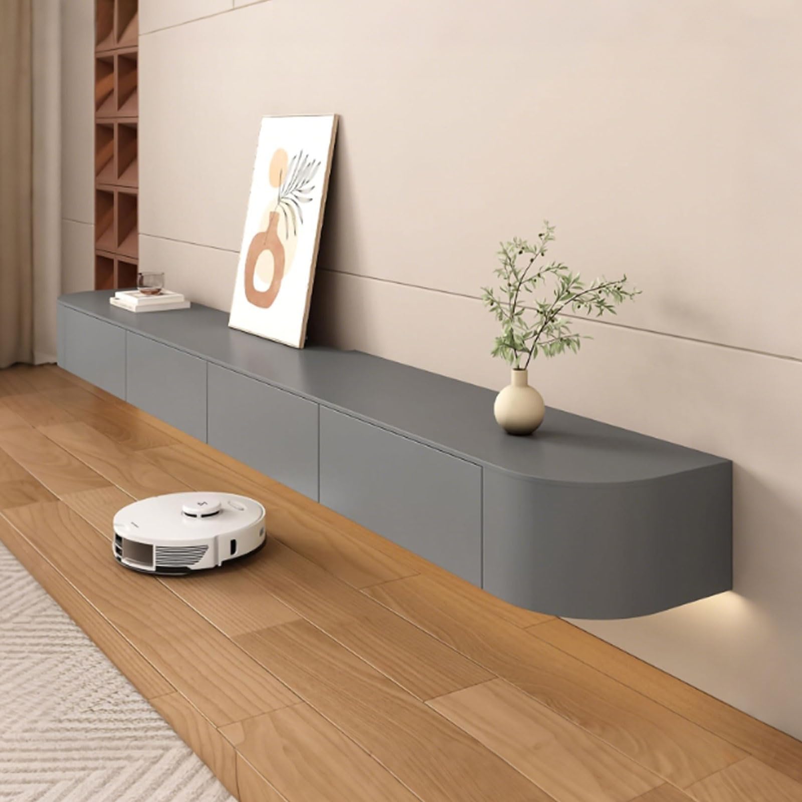 Soporte flotante para TV montado en la pared con puertas abatibles y cajones, mesa consola moderna para sala de estar, apto para televisores de 40 a 130 pulgadas