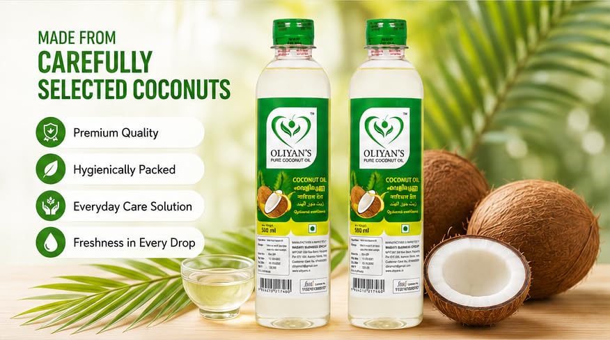 Image of OLIYANS Cold Pressed Coconut Oil Pack of 2 (500ml Each) | Natural Multipurpose Oil | Total 1L