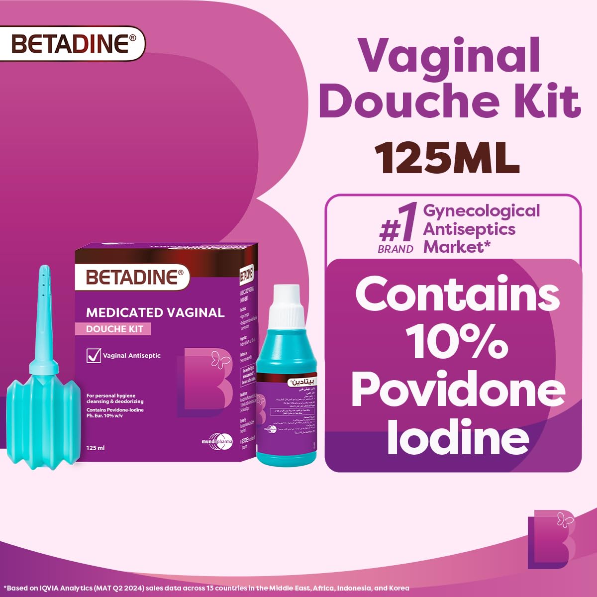 Betadine Vaginal Douche Kit (Large), Povidone-Iodine Antiseptic Feminine Douche with Applicator Kit for Intimate Cleansing - Use as Directed by a Healthcare Professional
