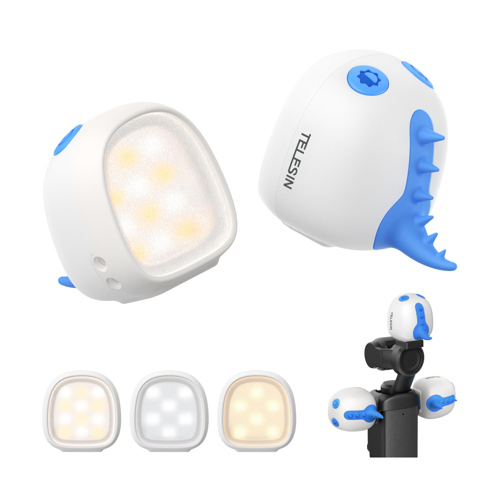 TELESIN 3er-Pack Mini-Monster-Magnet-Fülllicht-Set für DJI Osmo Pocket 4 3, 12 Stunden Akkulaufzeit und 3-stufig einstellbare Helligkeit, LED-Licht mit Fülllichthalterung für Vlogging und Reisen