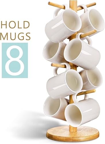 Miniatura 2 de Lorbro Árbol de taza de café con 8 ganchos, soporte para taza, soporte de madera para tazas de café, árbol de taza de encimera, soporte para tazas,