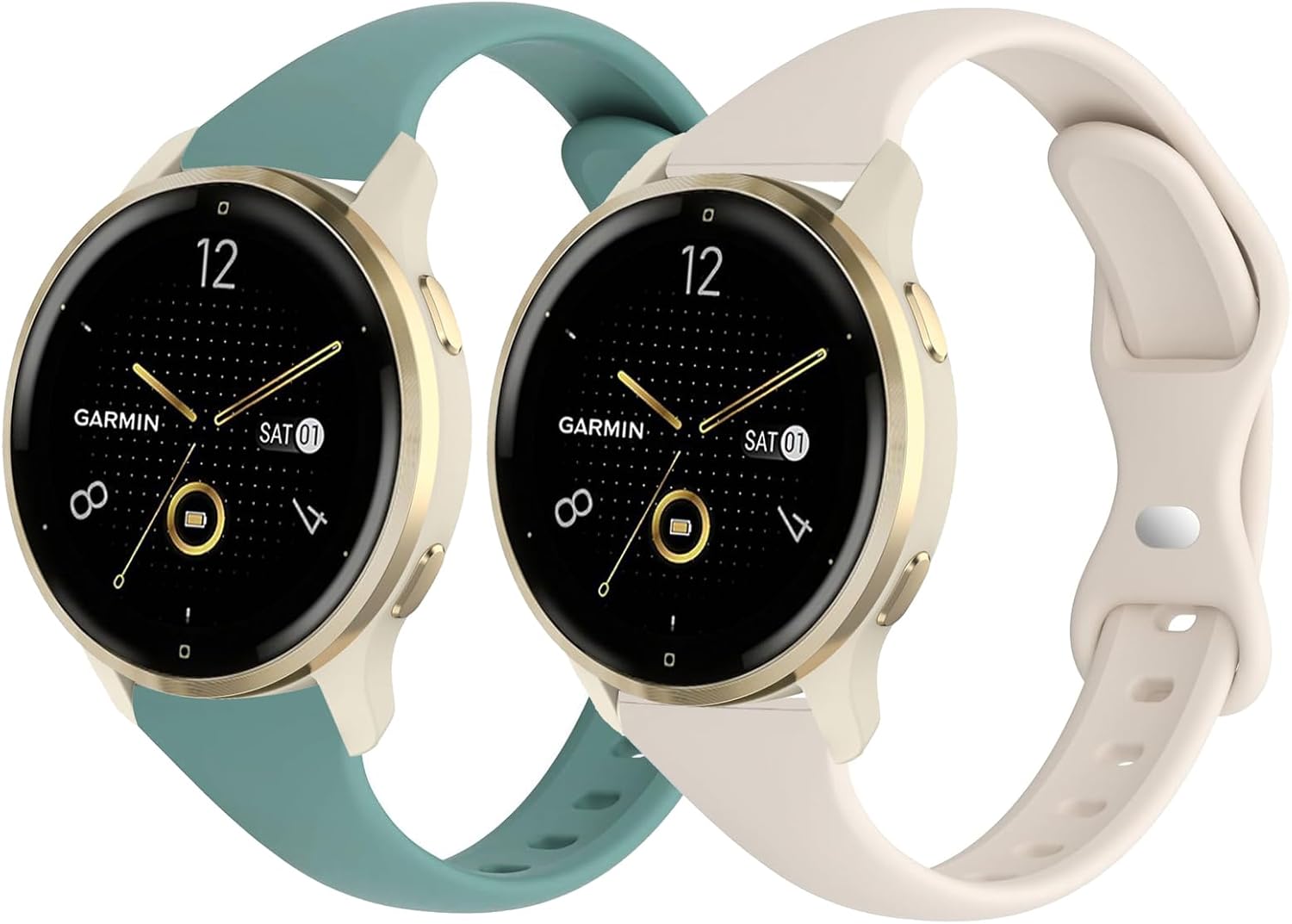 2 Pack Sport Slim Silicone Watch Bands Compatible for 18mm Garmin Venu 3s/Vivoactive 4s/ Venu 2s/ Vivomove 3s /Forerunner 255S/265S, Thin Soft Narrow Strap Wristband for Women Men