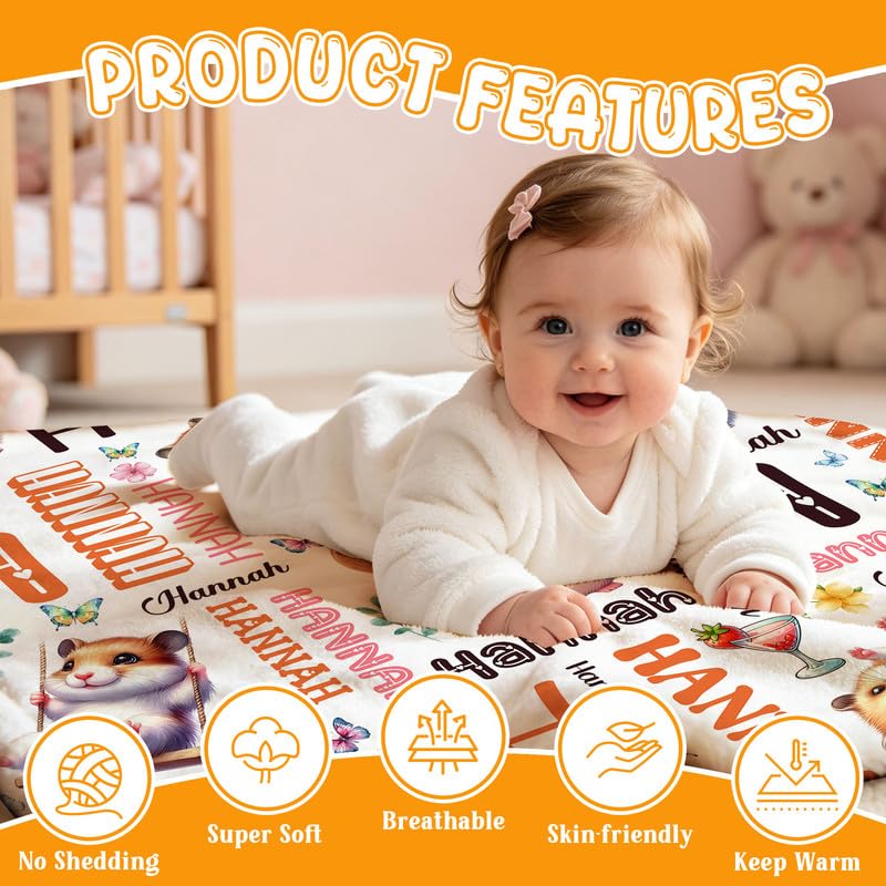 Image of Custom Hamster Blanket for Boys Girls,Ultra Soft Personalized Gifts Baby Blanket,Customized Throw for Toddlers Newborn Stroller Crib,40 inchx50 inch