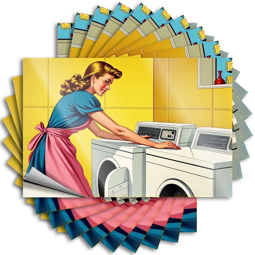 Tattoo Teen Stuff | Feminist Cover Woman Operating Washing Machine in Retro Kitchen for Quick(6X9CM)