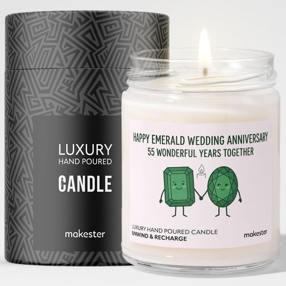 Emerald Gifts for Wedding Anniversary - Luxury Soy Wax Candle - Vanilla, Jasmine, Sugared Almond - Makester — image 1