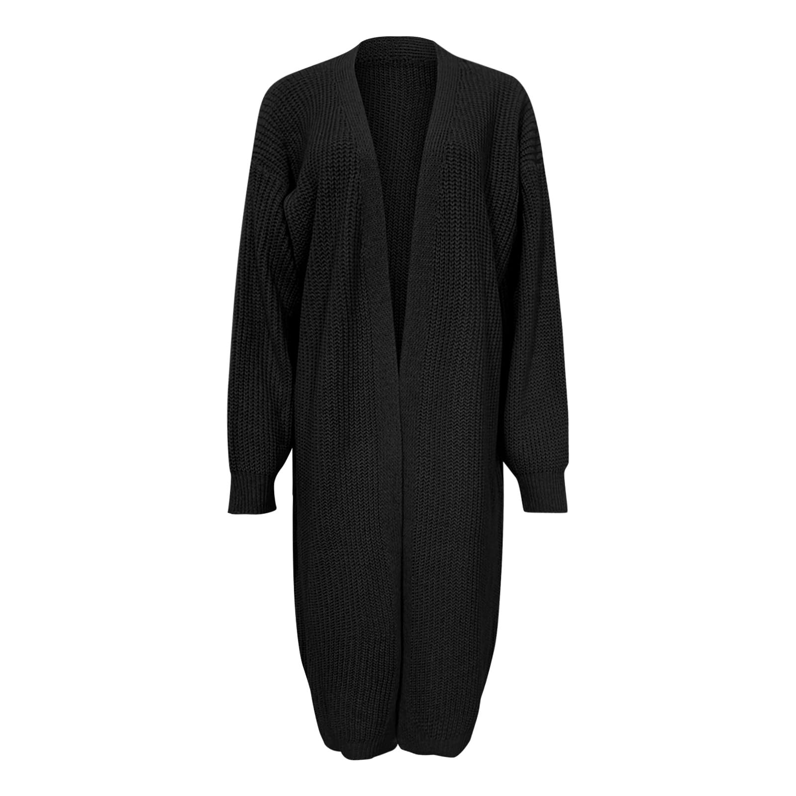 Chaqueta de punto para mujer, chaqueta de punto frontal abierta, cárdigan largo para mujer, monocolor, ligero, elegante, abrigo de punto cálido