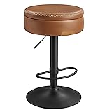 VASAGLE EKHO Collection - 360° Swivel Bar Stool, Height Adjustable Barstool with Storage, Synthetic Leather with Stitching, Mid-Century Modern, Kitchen Bar, Easy Assembly, Caramel Brown 1 Pack Caramel Brown