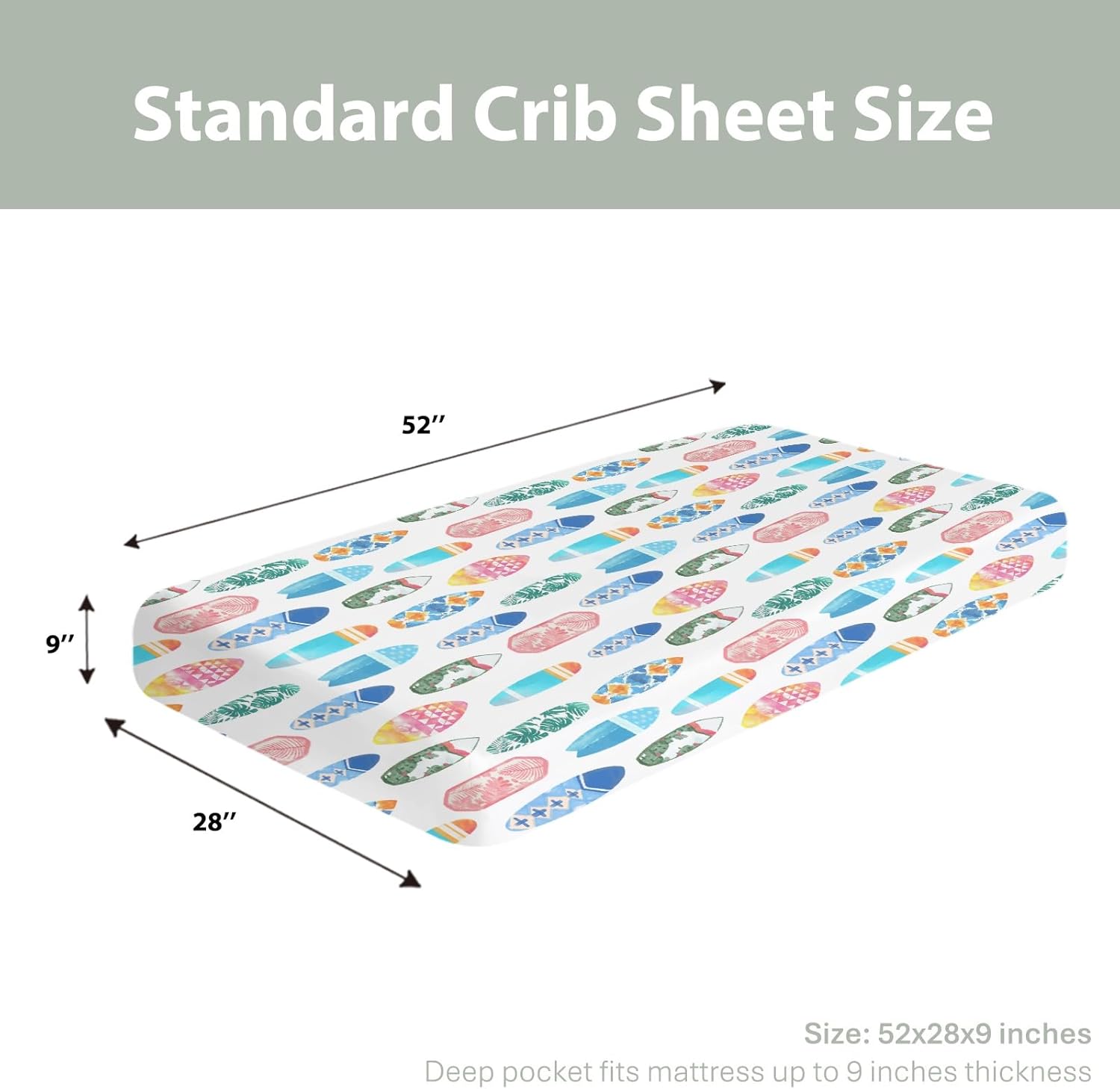 Colorful Surfboards Baby Crib Sheets for Boy Girl 52x28Inch Summer Surfing Soft Stretchy Fitted Crib Mattress Cover Boho Beach Vacation Travel Nursery Baby Sheet for Standard Crib & Toddler Mattress